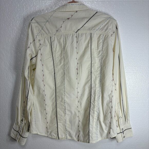 Natural Reflections Top Womens L Floral Stripe Pearl Snap Western Cowgirl Blouse - Picture 10 of 13